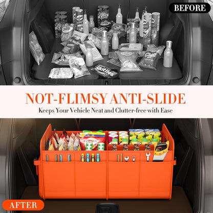titiyiof Trunk Organizer For Suv & Sedan,Car Organizers and Storage, Waterproof Collapsible & Adjustable Straps,Sturdy Car Organization for Car Accessories, Tools,Food，Sundries,2-3 Compartment（Beige）