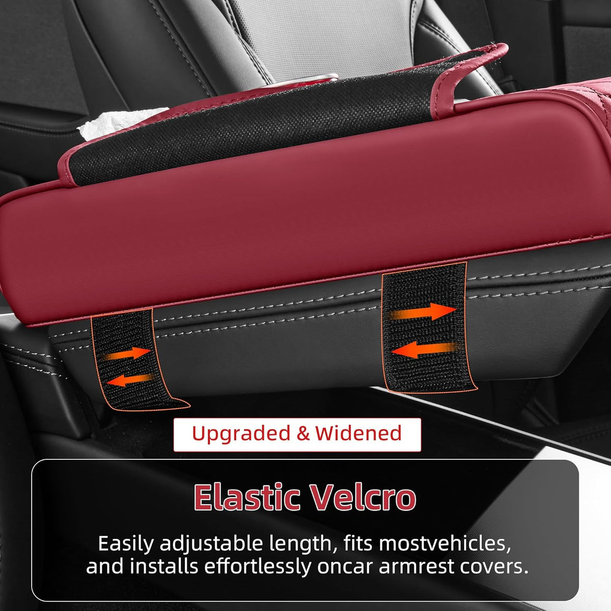5 in 1 Car Center Console Cover, Armrest Pad with 2 Storage Pockets, Cup Holder, Tissue Slot, Phone Holder, Nappa Leather Memory Foam Car Accessories for SUV Sedan Truck (Black)