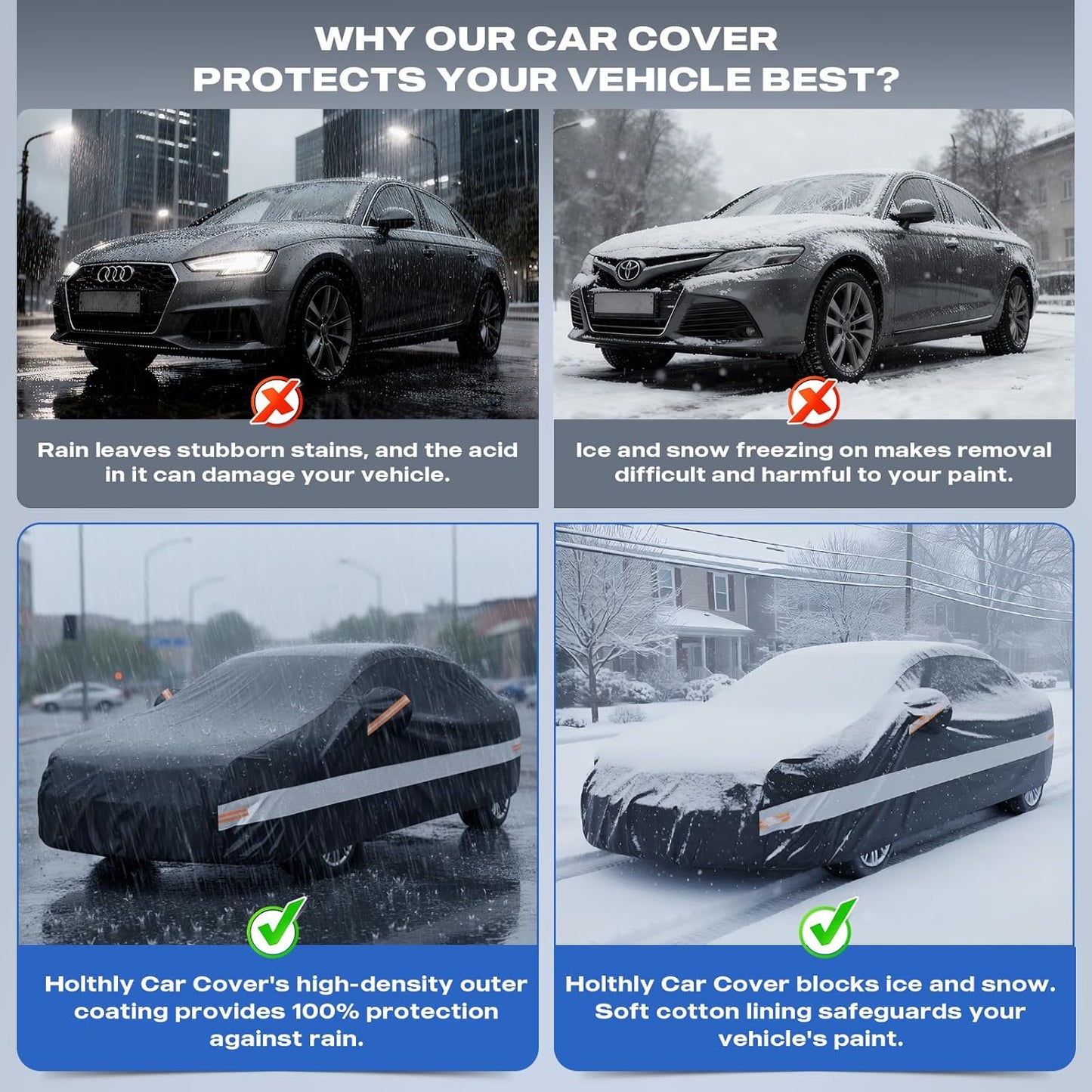 10 Layers Car Cover Custom Fit for Mercedes Benz C Class C250 C300 C43 C63 (1993-2026), Waterproof All Weather for Automobiles, Outdoor Full Cover Sun Dust Rain Protection with Cotton. Black - Colors A