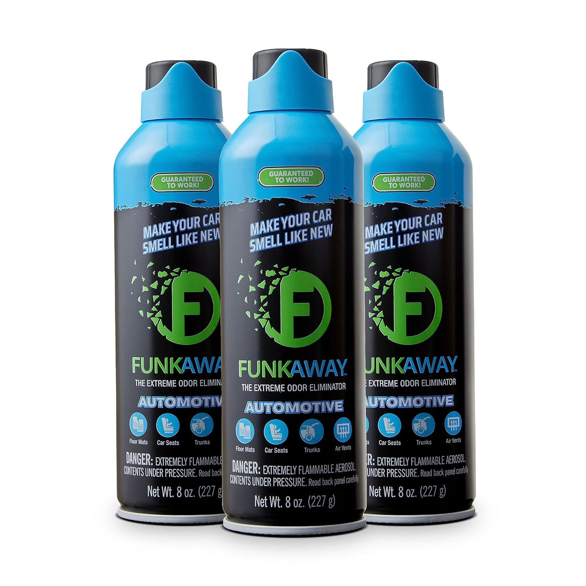 FunkAway Full-Release Car Deodorizer Spray (2 oz - 4 Pack) Lasts Up to 30 Days, Car Air Freshener and Odor Eliminator for SUVs, Trucks and RVs, Automotive Aerosol that Attacks Funk at the Source