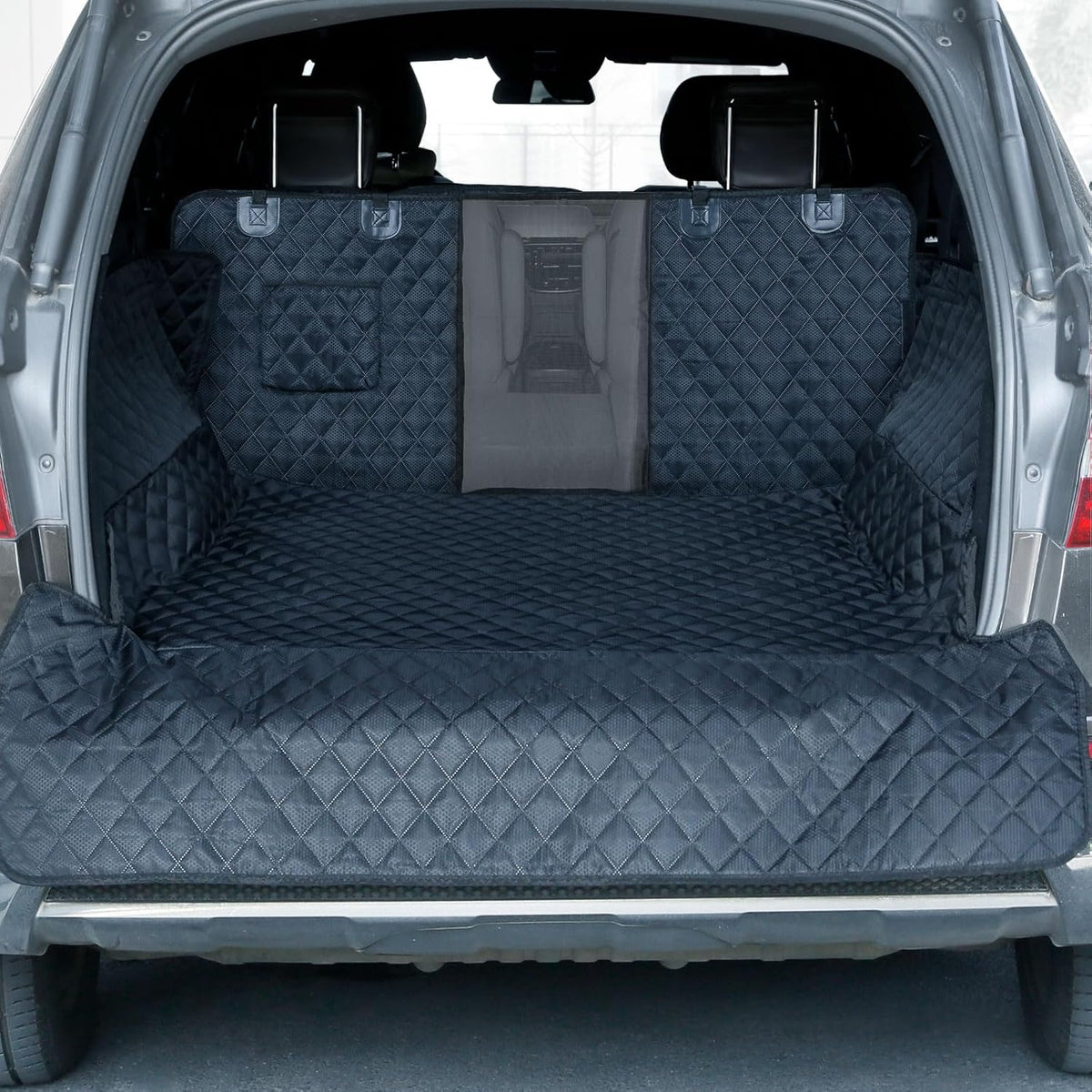 PETICON SUV Cargo Liner for Dogs, Waterproof Trunk Cover for SUVs with Bumper Flap Protector, Scratchproof Durable 600D Oxford Fabric, Non-Slip, Machine Washable