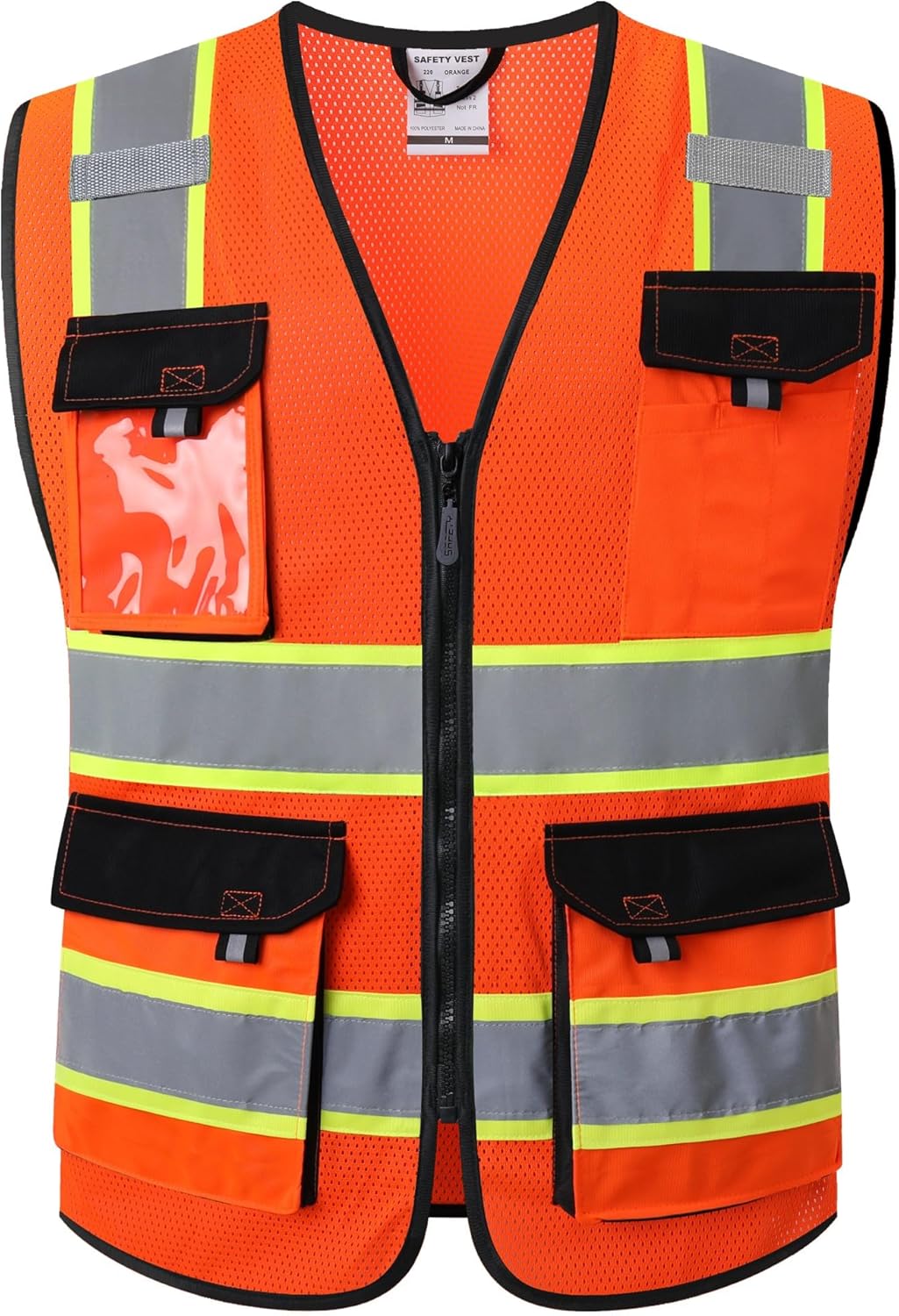 JKSafety Hi Vis Reflective Safety Vests for Men Women High Visibility Vest with Pockets Mesh Fabric Construction Safety Apparel Neon Vest for Work (220-Black L)
