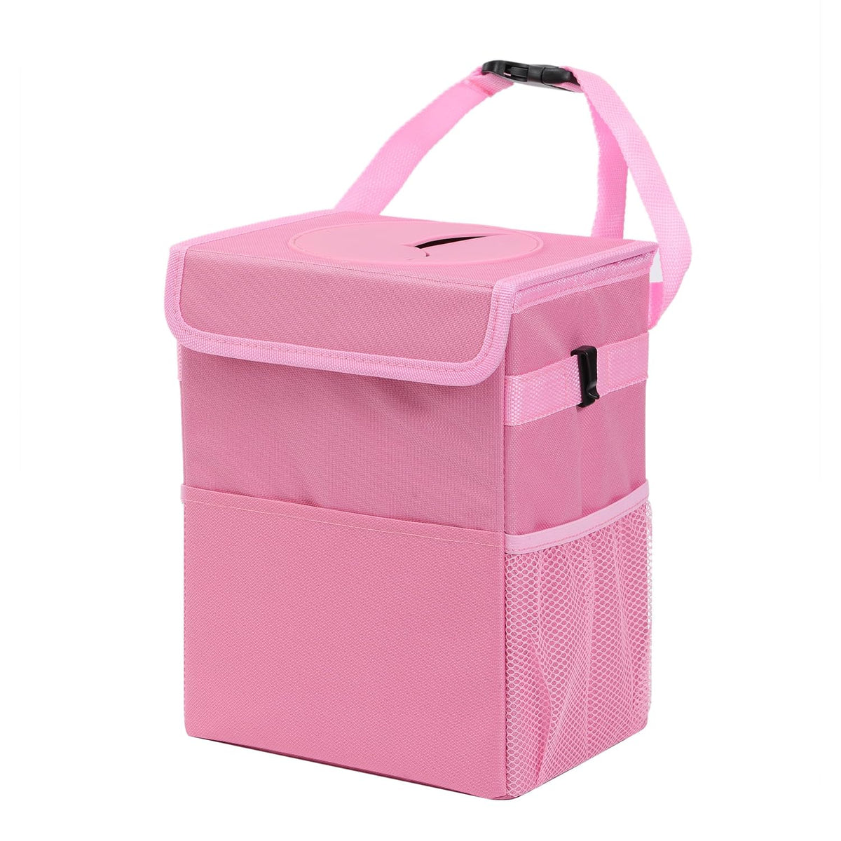 AOKJOY Car Garbage can with lid Leak Proof Vehicle Trash Can 3 Storage Pockets Hanging Waterproof car Trash Bag for SUV Beige