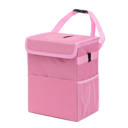AOKJOY Car Garbage can with lid Leak Proof Vehicle Trash Can 3 Storage Pockets Hanging Waterproof car Trash Bag for SUV Beige