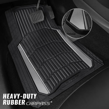 CAR PASS Heavy Duty Rubber Car Floor Mats, Deep Waterproof Car Floor Mats All Weather, Aluminum Film Floor Mats for Cars Non-Slip Universal Trim to Fit for SUVs Trucks Sedans Vans, Black Grey Metallic