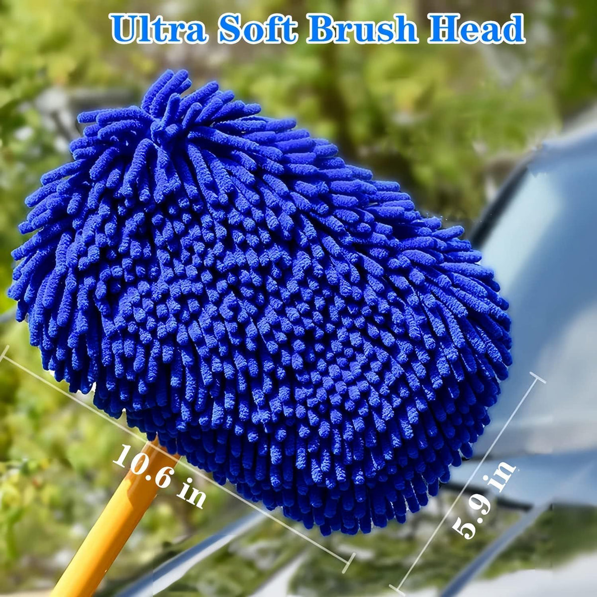 57'' Car Wash Brush with Long Handle Chenille Microfiber Car Wash Kit， Mitt Retractable Bent Pole Car Wash Brush for Cars RV Truck Boat (Yellow)