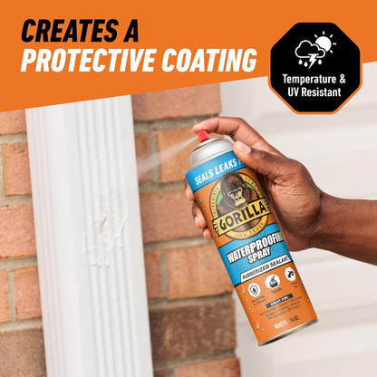 Gorilla Waterproofing Spray Clear, Flexible Rubberized Sealant Coating, Paintable UV Resistant, Seals Water Air Moisture, 14 oz (Pack of 1), for Roofs Gutters Skylights RVs Windows & More
