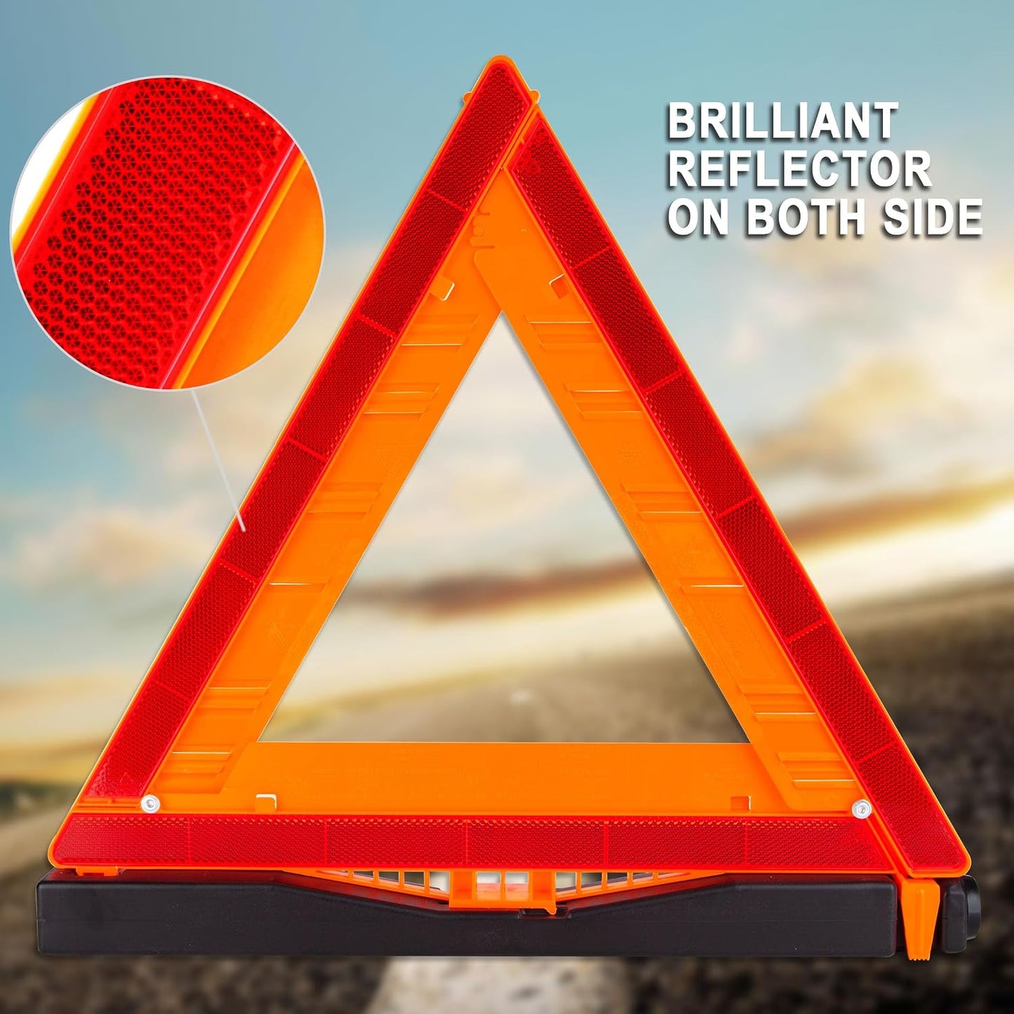 CARTMAN 3PK DOT Approved Foldable Road Safety Warning Triangles | Heavy weighted anti-tip base, high visibility reflect panels, fully compliant with US FMVSS 571.125 roadside safety rules