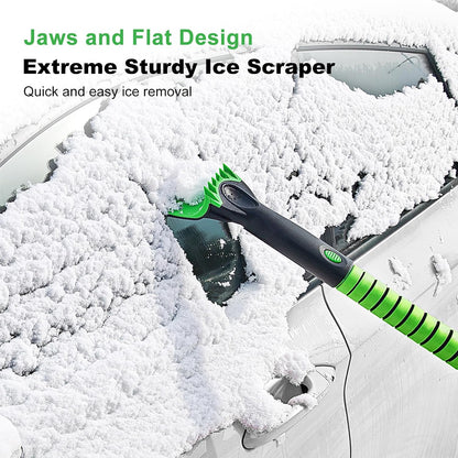 SEAAES 56 Inch Truck Snow Brush Scraper Long Handle, Heavy Duty Extendable Snow Broom for SUV, Windshield Ice Scraper with Foam Grip for Car Automobile Vehicle Window - Green