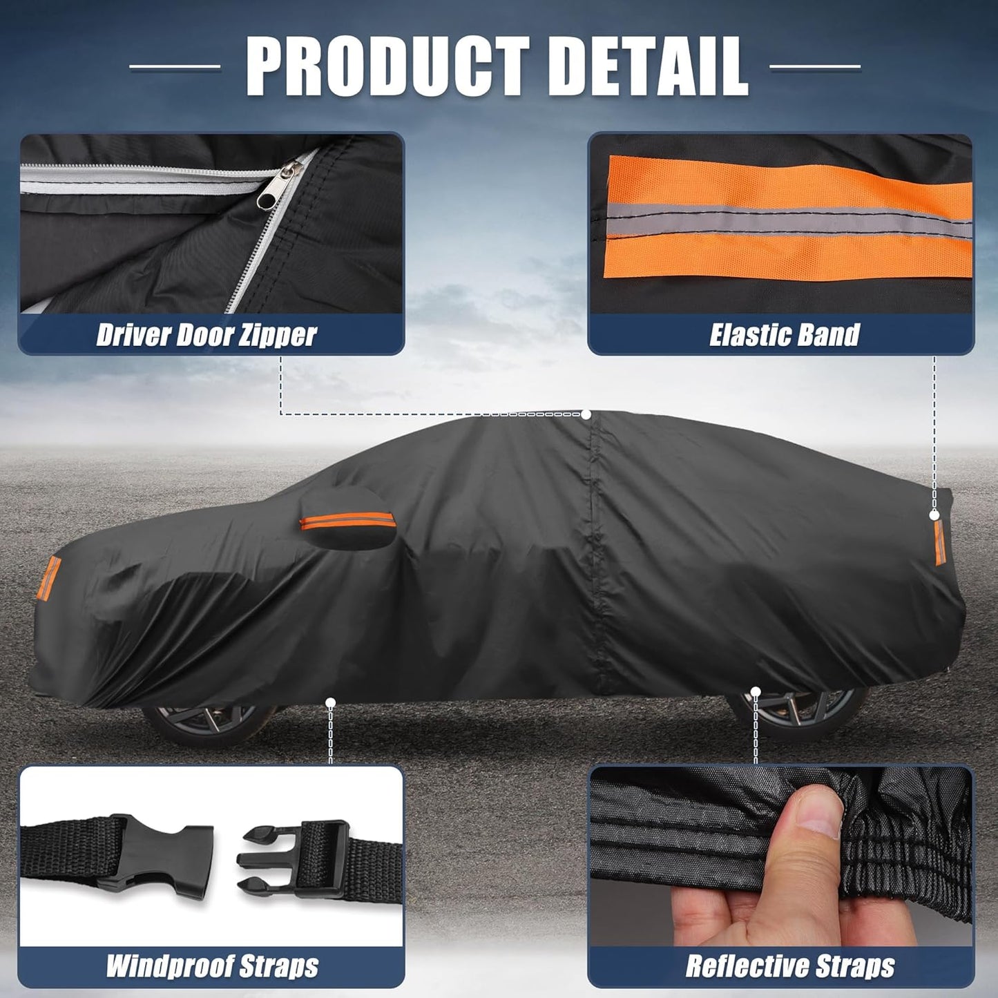 X AUTOHAUX Car Cover for Honda Civic Sedan/Coupe 210D-PU Outdoor Full Car Cover All Weather with Door Zipper for Waterproof Windproof Sun Rain Snow Protection
