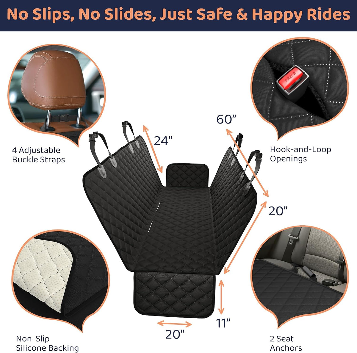 Petloox Dog Car Seat Cover for Back Seat, Waterproof Hammock for Car, SUV & Truck, Non-Slip Backseat Cover for Dogs, Heavy-Duty Dog Hammock Style Seat Protector Pets, Easy to Install & Clean