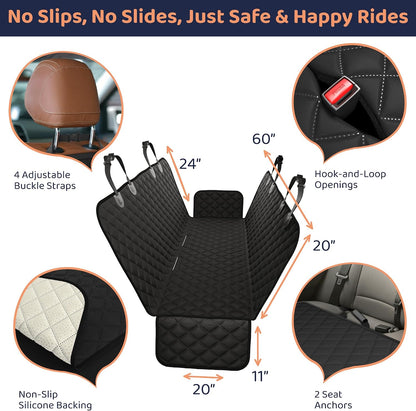 Petloox Dog Car Seat Cover for Back Seat, Waterproof Hammock for Car, SUV & Truck, Non-Slip Backseat Cover for Dogs, Heavy-Duty Dog Hammock Style Seat Protector Pets, Easy to Install & Clean