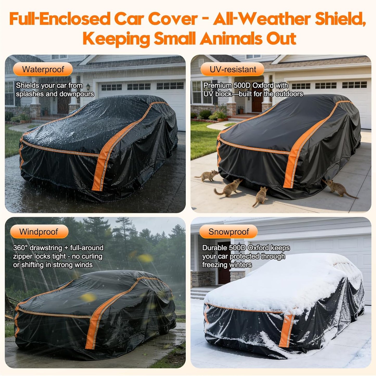 Patented Fully Enclosed Car Cover Waterproof All Weather 2-in-1 for Chevrolet/Chevy Corvette,Honda Civic,Toyota Corolla Automobiles Universal Fit Sedan/Coupe/Cabrio Length 178-185 Inch Exterior Covers