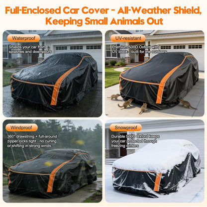 Patented Fully Enclosed Car Cover Waterproof All Weather 2-in-1 for Chevrolet/Chevy Corvette,Honda Civic,Toyota Corolla Automobiles Universal Fit Sedan/Coupe/Cabrio Length 178-185 Inch Exterior Covers