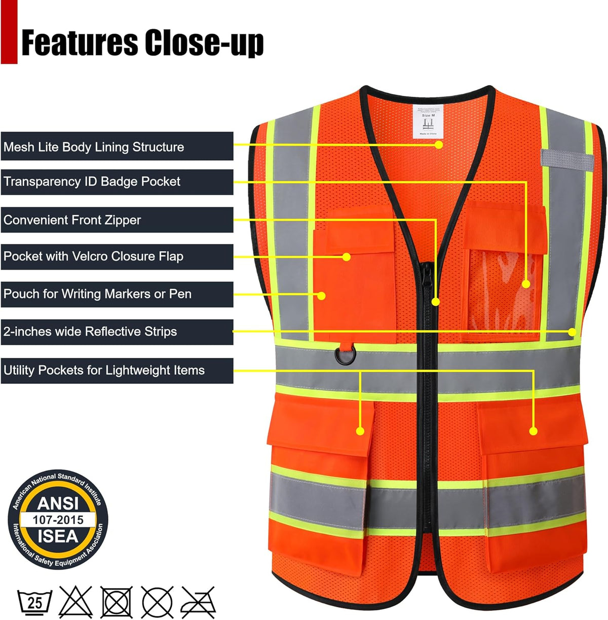 Safety Vest for Men Women Hi Vis Vest with Pockets Mesh High Visibility Vests Meets ANSI/ISEA Standards