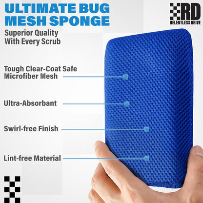 Bug Sponge for Car Washing (6 Pack) — Bug and Tar Remover for Cars - Ultra Soft Mesh Car Wash Sponge Non-Scratch