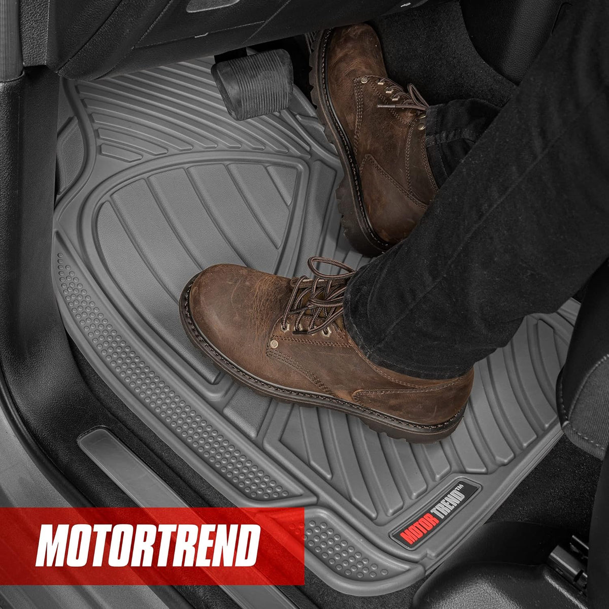 Motor Trend FlexTough Performance All Weather Rubber Car Mats with Cargo Liner - Full Set Front & Rear Floor Mats for Cars Truck SUV, Automotive Floor Mats (Black)