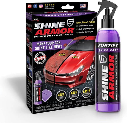 SHINE ARMOR Fortify Quick Coat: 3-in-1 Waterless Car Wash Spray with Ceramic Coating - Car Wax, Paint Protector, and Cleaner for Trucks, Bikes and SUVs, Made in USA, 16floz