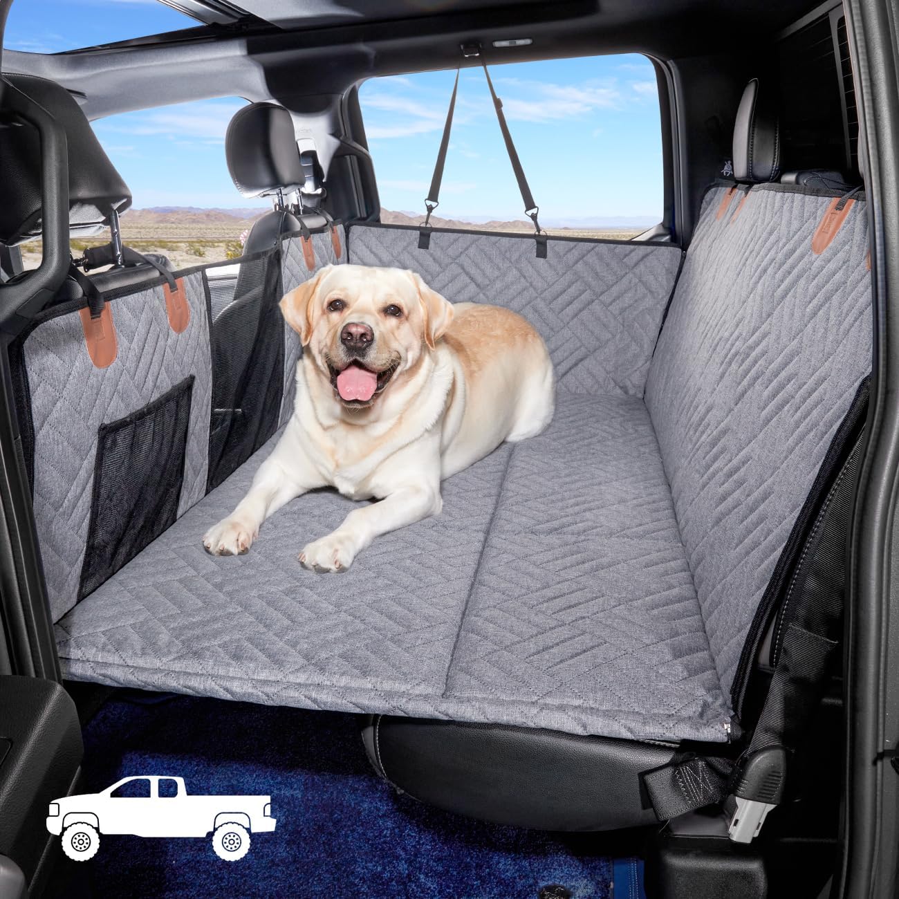 YJGF Back Seat Extender,Dog Seat Cover for Back Seat,Hard Bottom Car Seat Cover for Dogs,Dog Hammock for Car,Back Seat Pet Cover for Dogs(Black,for Car/SUV/Small Truck)