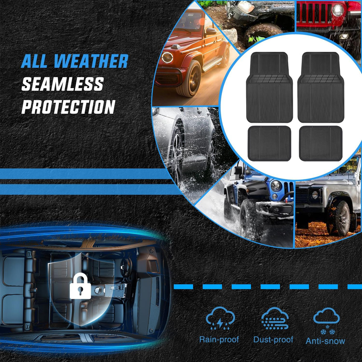 Nilight Rubber Cargo Mats for Cars Trucks SUVs,Universal Trim to fit for Most Vehicles,All Weather Protection Heavy Duty Cargo Liners