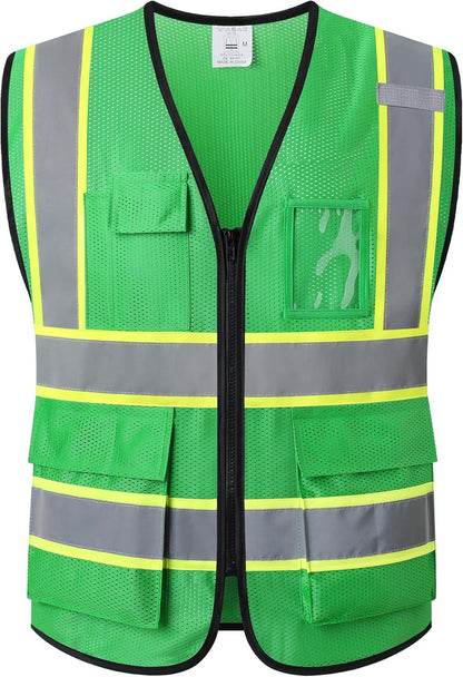 Reflective Mesh Safety Vest for Men Women with 5 Pockets and Zipper Front High Visibility Mesh Vest Hi Vis Construction Work Vest,Meets ANSI/ISEA Standards(EK175-Yellow-L)