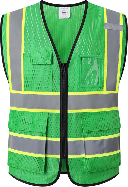 Reflective Mesh Safety Vest for Men Women with 5 Pockets and Zipper Front High Visibility Mesh Vest Hi Vis Construction Work Vest,Meets ANSI/ISEA Standards(EK175-Yellow-L)