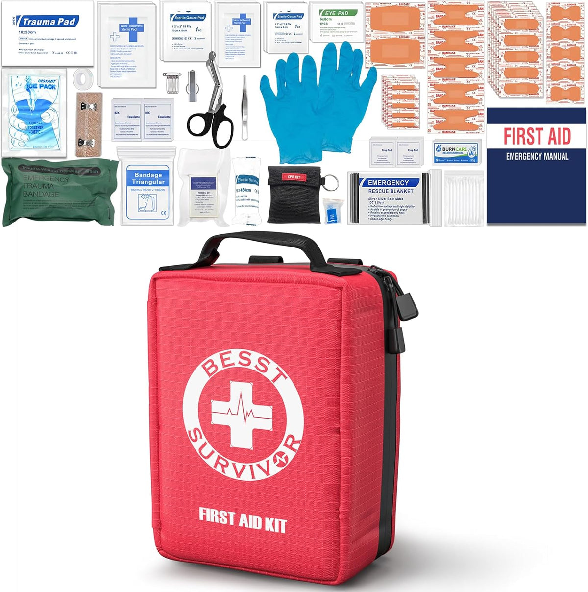 Comprehensive First Aid Kit for Home, Premium Emergency Trauma Kits with Shoulder Strap for Car Camping Gear, Waterproof Survival Kit, Home Essentials, Outdoor Emergency Medical Supplies -324 Piece