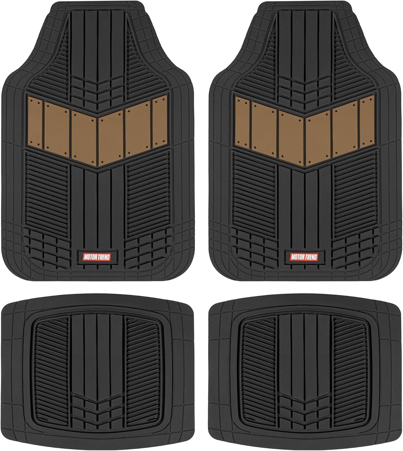 Motor Trend DualFlex™ Rubber Car Floor Mats All Weather Waterproof 4-Piece Sporty Two-Tone Design Car Mats Full Set - Universal Trim-to-Fit Floor Mats for Car, SUV, & Trucks - Car Carpet Protector