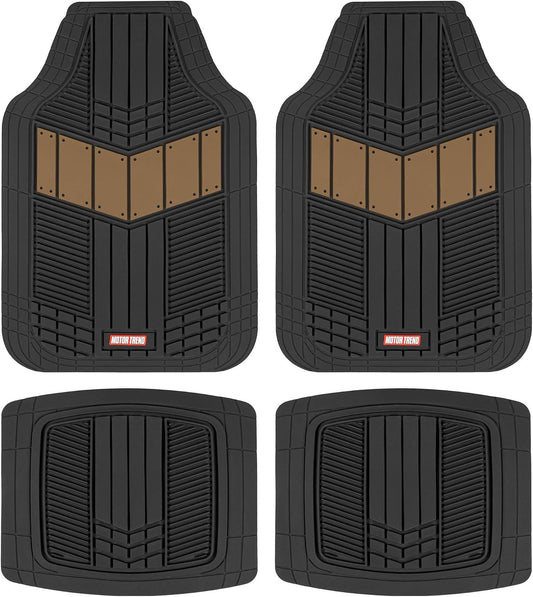 Motor Trend DualFlex™ Rubber Car Floor Mats All Weather Waterproof 4-Piece Sporty Two-Tone Design Car Mats Full Set - Universal Trim-to-Fit Floor Mats for Car, SUV, & Trucks - Car Carpet Protector