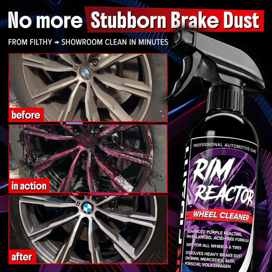 Carfidant Rim Reactor Wheel Cleaner Spray – No Scrub Formula with Purple Iron Remover Reaction – Removes Brake Dust & Grime – Safe for All Wheels (Aluminum, Chrome, Black) – pH Neutral – 16oz