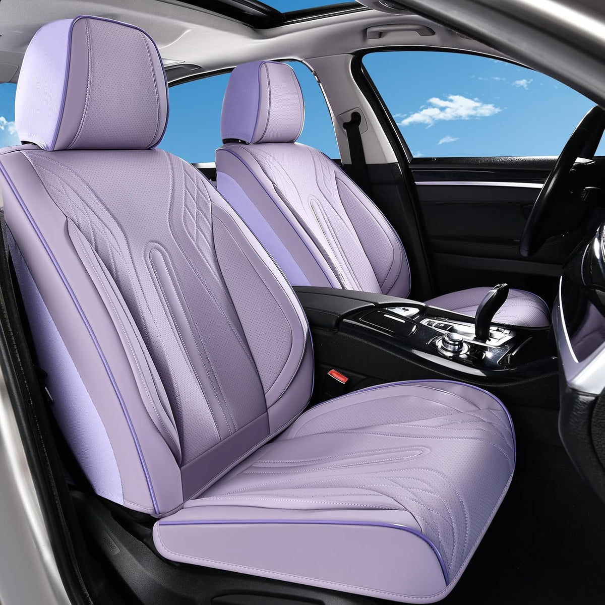 Huidasource Coffee Seat Covers Full Set, Universal Fit for Most Cars Trucks SUV, Full Coverage Leather Seat Cover, Airbag, Cupholder Compatible, Velcro Adjustable, Heaating/Cooling Function Retain