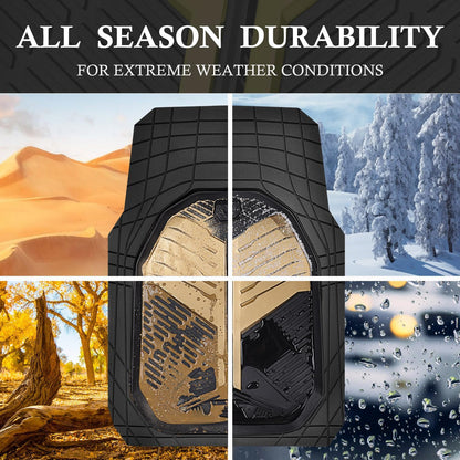 CAR PASS Heavy Duty Rubber Car Mats with Cargo Liner, Deep-Dish Car Floor Mats and Trunk Mat All Weather, Universal Trim-to-Fit for SUVs Trucks Sedans, Waterproof Anti-Slip, Trimmable V12 Black