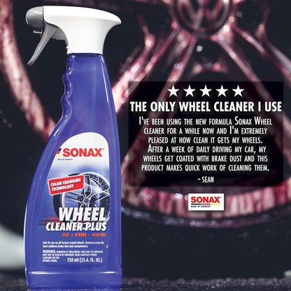 SONAX Wheel Cleaner Plus 230400 | Non-Acid, Color-Changing Rim Cleaner for Brake Dust, Grime, and Dirt Removal | Safe for All Wheels and Finishes | Powerful Deep Cleaning Formula | 750ml (25oz)