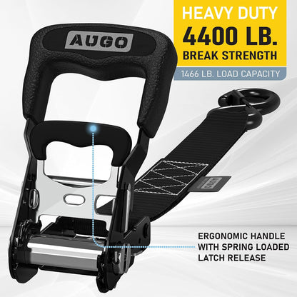 AUGO Ratchet Straps Heavy Duty 4 Pack -15 FT - 2200 LB Break Strength – with Safety Lock S Hooks - Cargo Straps for Moving, Appliances, Motorcycle – Soft Loop Tie Down Straps