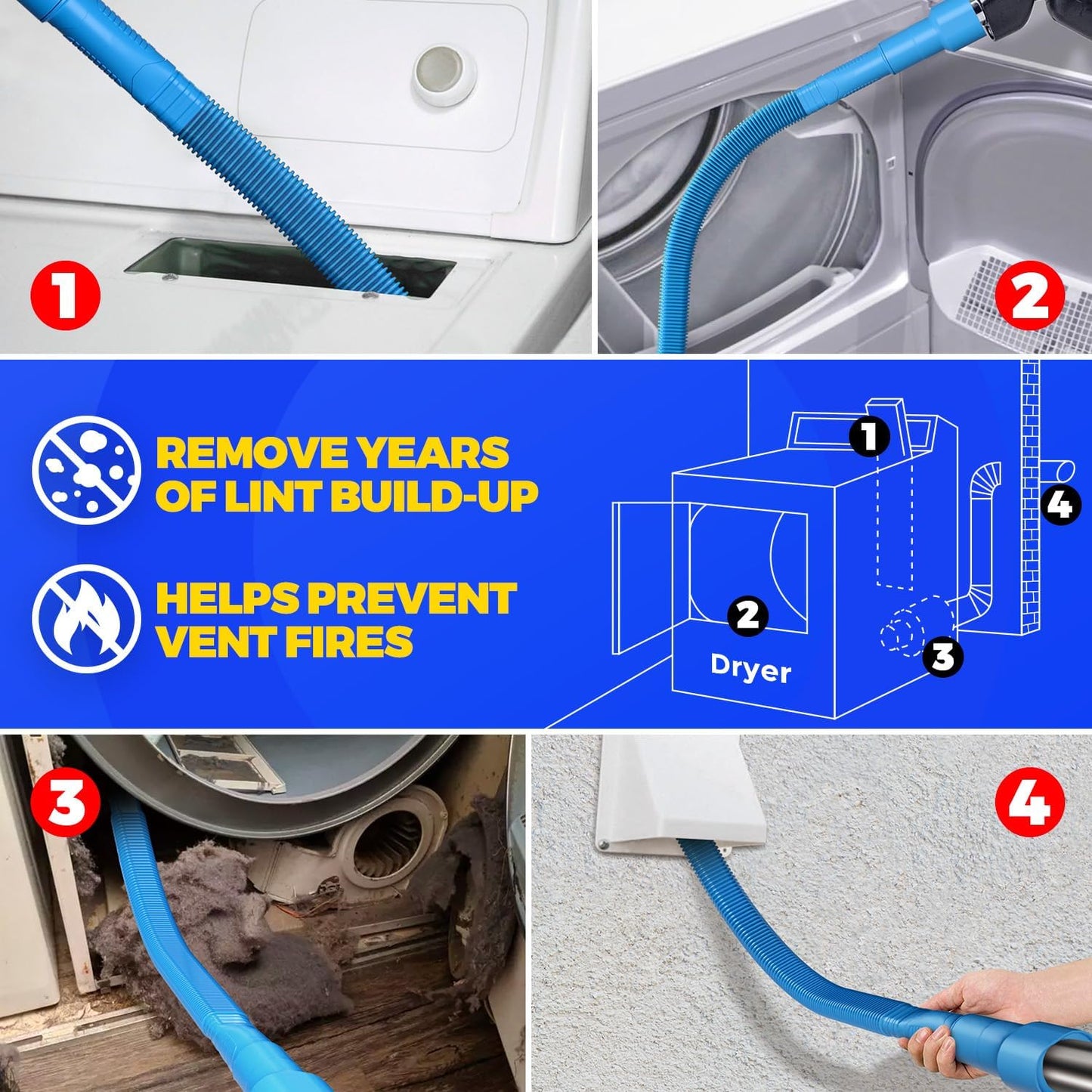 Holikme Dryer Vent Cleaner Kit Dryer Lint Vacuum Attachment Brush, Lint Remover, Dryer Vent Vacuum Hose Replacement Parts,Duct Cleaning,Blue