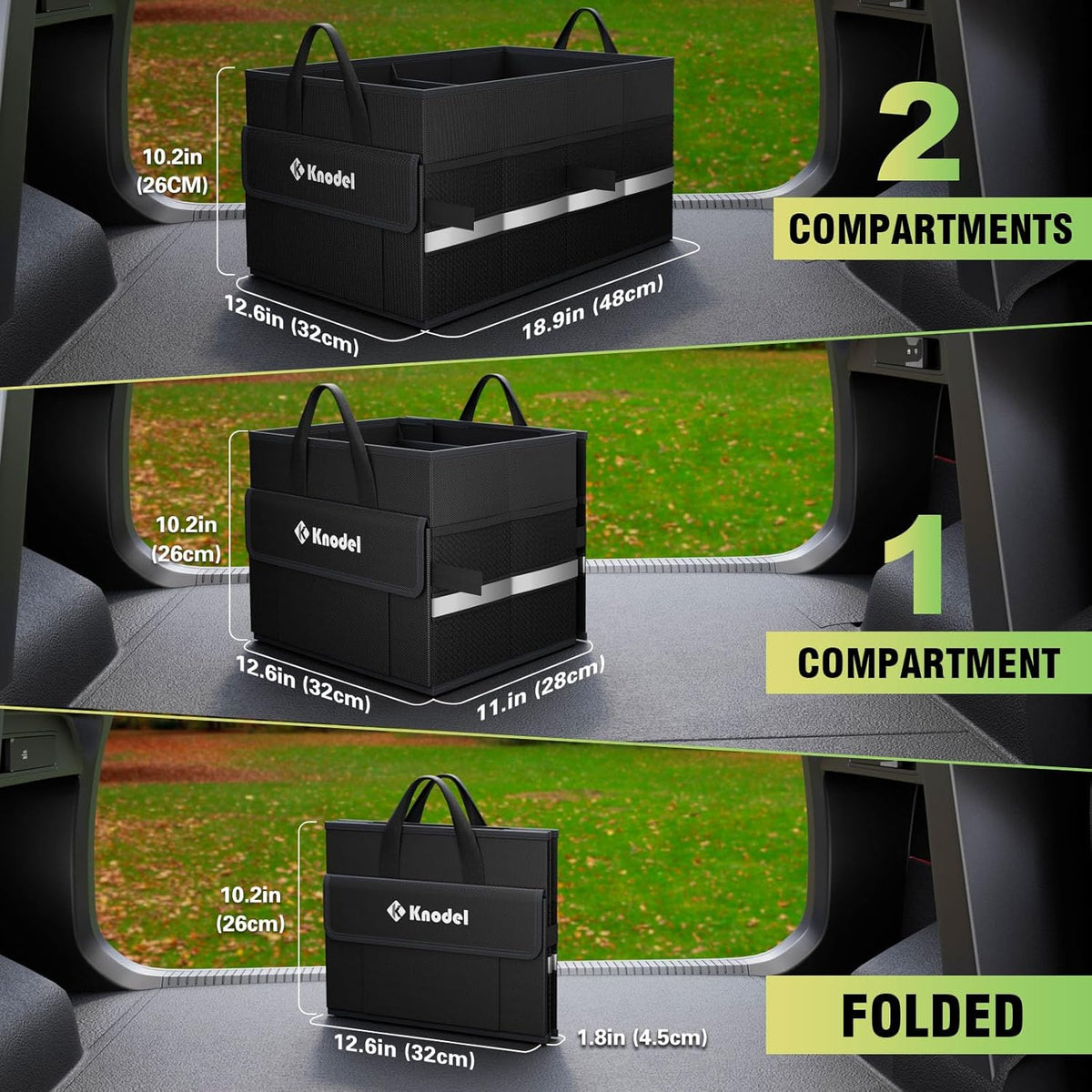 K KNODEL Car Trunk Organizer with Lid, Collapsible Car Trunk Storage Organizer, Car Organizer and Storage for SUV, Truck, Sedan (Medium, Black)