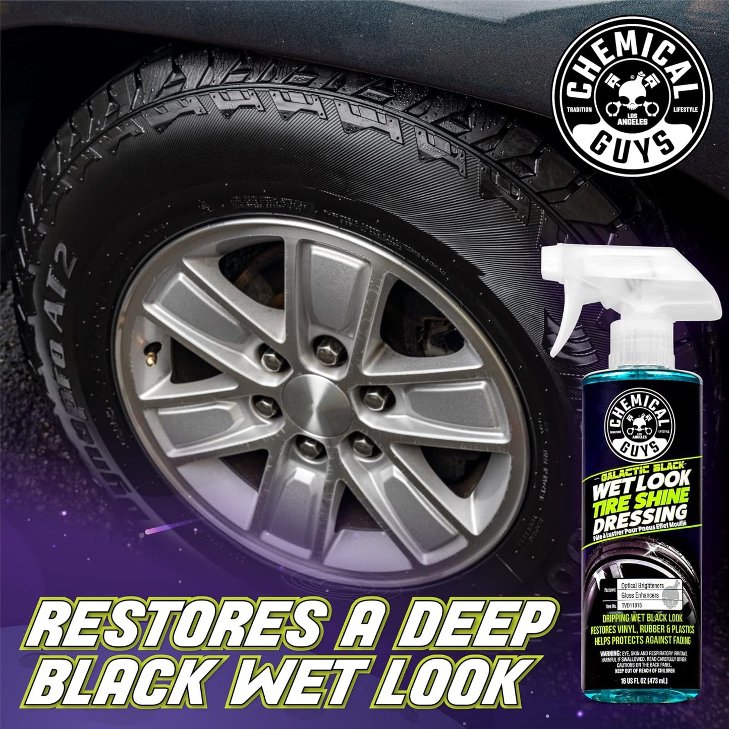 Chemical Guys Galactic Black Wet Look Tire Shine Dressing, for a Whole New Level of Shine and Depth of Black, Safe for Cars, Trucks, Motorcycles, RVs & More, 128 fl oz - TVD118