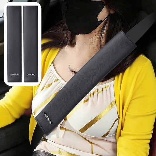 2PCS Car Seat Belt Cover Pad Extra Long 13 Inch, Car Seat Shoulder Strap Pads, Thick Leather Seatbelt Cushion Protect Neck & Shoulder, Universal Car Seatbelt Covers Pad for Most Vehicles (Black)