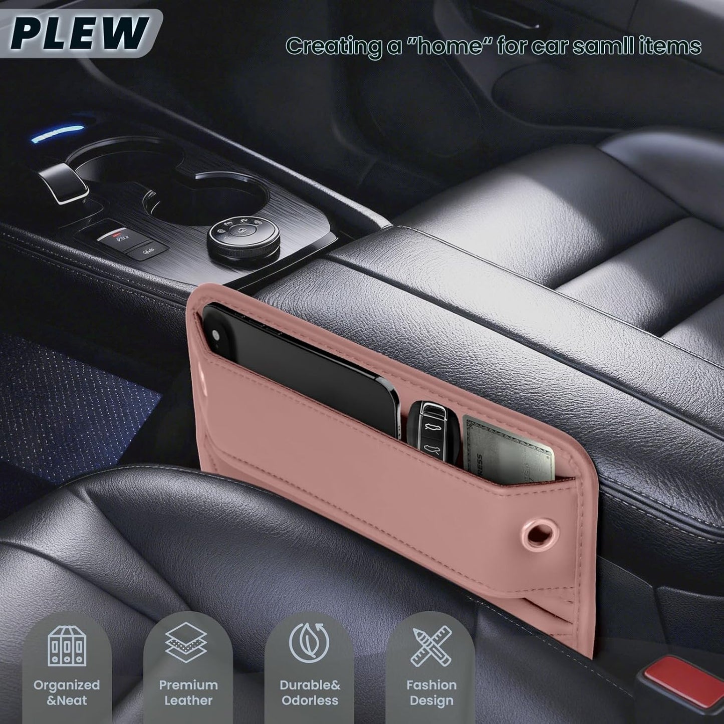 Anti-Drop Car Seat Gap Filler Organizer, Premium Leather Console Organizer, Easy Access to Phone/Keys, Universal Fit for Car SUV Truck Multi-Purpose Essentials Organizer(2PC)