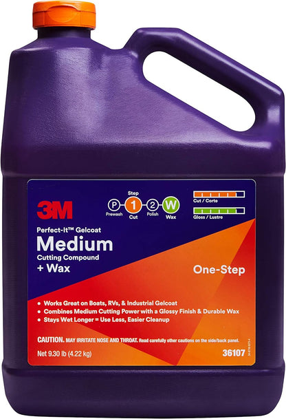 3M Perfect-It Gelcoat Medium Cutting Compound + Wax, 36106, 1 Quart, One-Step Process, P1500 and Finer Scratches, Fiberglass Oxidation Remover for Boats and RVs