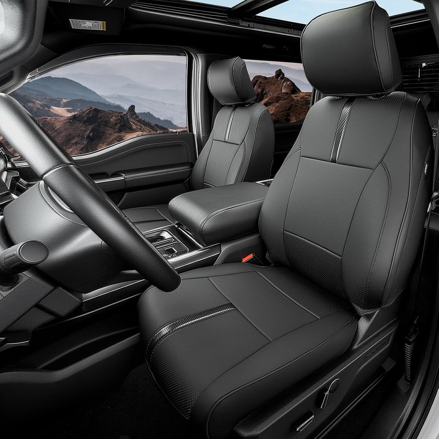 for Ford F150 Seat Covers 2015-2023 2024 2025 2026,Full Set Leather Waterproof Black Trucks Pickup Seat Covers Custom Fit for Ford F150 Accessories,Car Seat Cover for SuperCrew/CrewCab(XL,XLT)