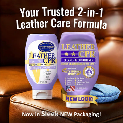 Leather CPR Cleaner and Conditioner 18oz. Bring Leather Back To Life on Furniture, Car Seats, Handbags, Jackets, Boots, Saddles, Purses & Shoes. Restores Shine, Softness & Color to Real Leather