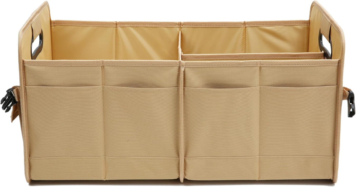 AOKJOY Car Trunk Organizer Car Storage Organizer Collapsible Multi Compartment Car Organizer Adjustable Straps for SUV(Beige)