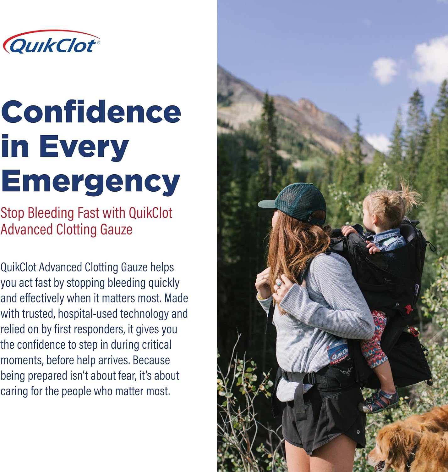 Adventure Medical Kits QuikClot Advanced Clotting Gauze - Stops Bleeding Up to 5X Faster Than Standard Gauze - Kaolin Hemostatic Dressing - for First Aid Kits & Survival Gear - 3 x 24