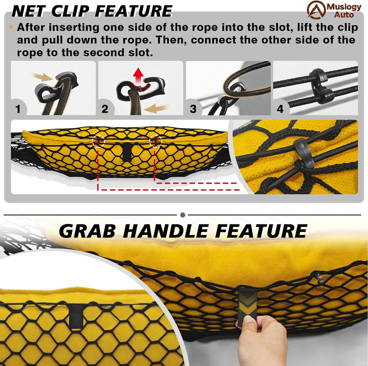 Muslogy Truck Bed Cargo Net Trunk Netting Compatible with 2023-2025 2026 Honda CR-V Accessories, Pickup Cargo Organizer SUV Sedan Storage Net w/Heavy Duty Carabiners - Colors B
