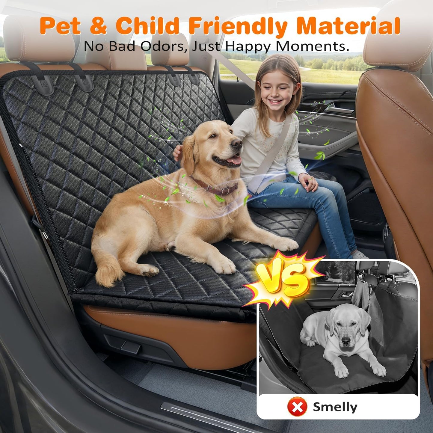 URPOWER Dog Car Seat Cover for Pets 100% Waterproof Seat Cover Hammock 600D Heavy Duty Scratch Proof Nonslip Durable Soft Back Seat Covers for Cars and SUVs