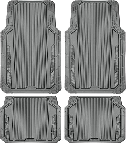 CAR PASS Heavy Duty Rubber Car Mats Metallic, Aluminum Film All Weather Floor Mats Waterproof Universal Trim to Fit Automotive SUV Sedan Van 4 Piece Anodized Deep Dish Two-Tone Sporty Black Red Chrome