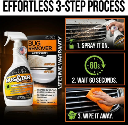 Evo Dyne Bug Remover for Car Detailing (32 fl oz Per Bottle), Made in the USA - Car Interior Cleaner Removes Tar, Droppings, Guts, Dirt, Grease | Ultimate Tree Sap Remover
