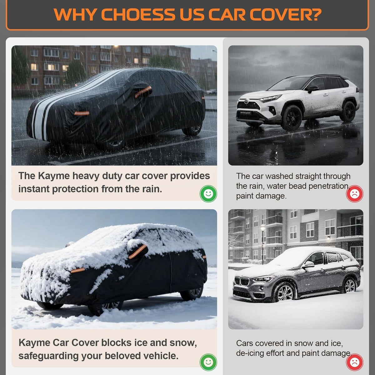 Kayme Heavy Duty Car Cover Custom Fit for BMW 3 Series 320i 325i 328i 330i 335i (1982-2026), Outdoor Full Exterior Cover with Tape and Towel, Rain Snow Sun UV Protection. - Colors B