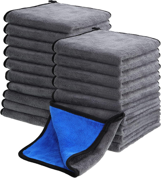 Nuenen 20 Pcs Microfiber Car Drying Towels Microfiber Cleaning Cloth 800 GSM Thick Plush Cleaning Dusting Cloth Auto Detailing Absorbent Towels Rags for Car Household Kitchen Window(Grey and Yellow)